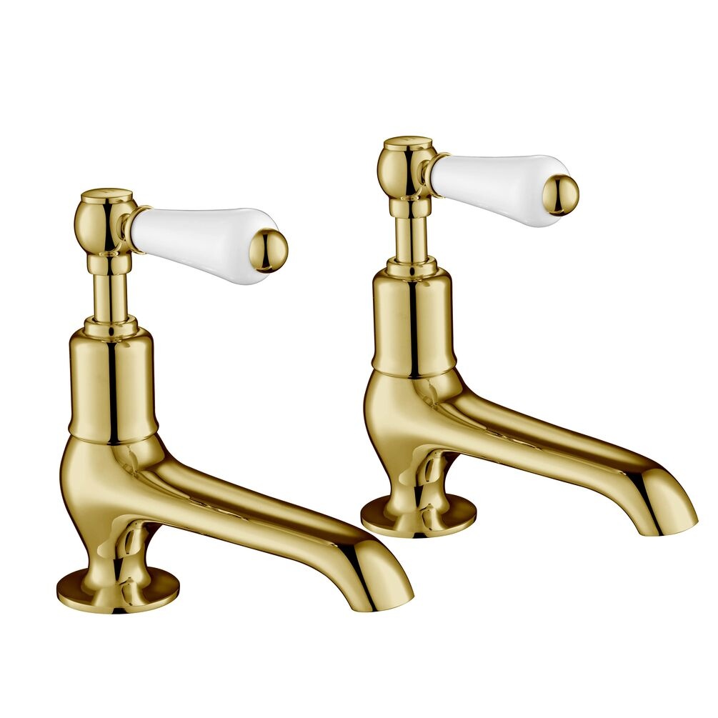 JTP Grosvenor Lever Polished Gold Long Nose Basin Taps Cut Out